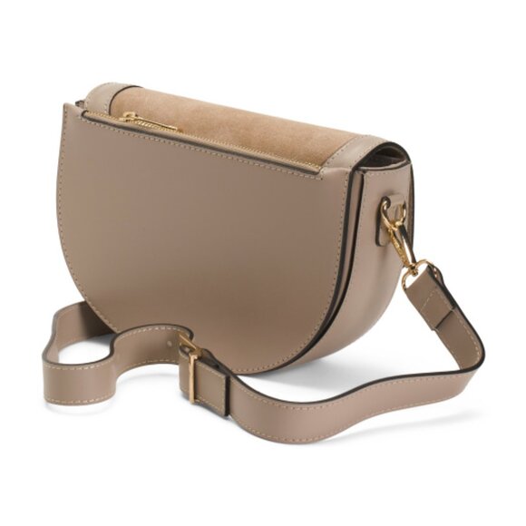 CHEVAL Made In Italy Suede And Leather Saddle Ring Hardware Crossbody - Picture 3 of 4